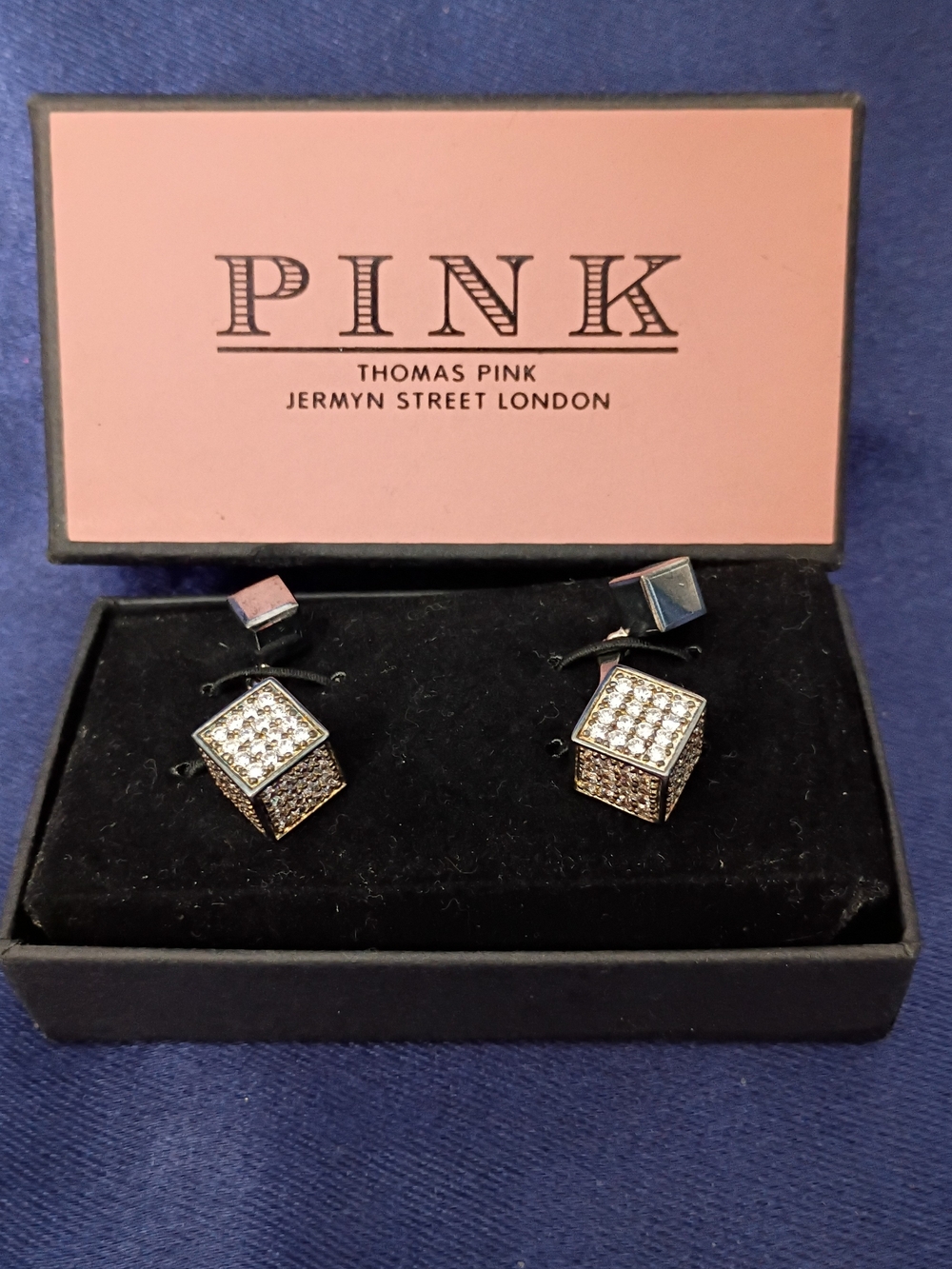 Thomas Pink Silver-Tone Crystal Cube Cufflinks